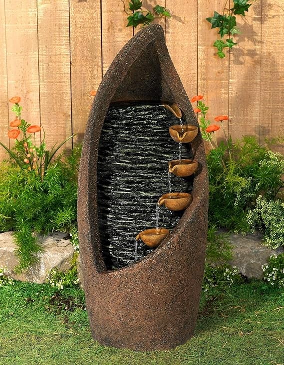 Modern Rustic Cascade Outdoor Floor Water Fountain 34 1/2" High with LED Light Cascading Decor for Garden Patio Backyard Deck Home Lawn Porch House Relaxation Exterior Balcony - John Timberland