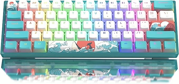 Womier 60% Percent Keyboard, WK61 Mechanical RGB Wired Gaming Keyboard, Hot-Swappable Keyboard with Blue Sea PBT Keycaps for Windows PC Gamers - Linear Red Switch