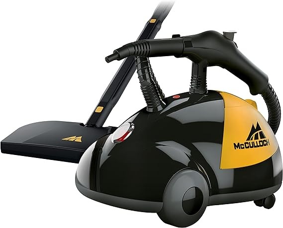 McCulloch MC1275 Heavy-Duty Steam Cleaner with 18 Accessories, Extra-Long Power Cord, Chemical-Free Pressurized Cleaning for Most Floors, Counters, Appliances, Windows, Autos, and More, Yellow/Grey